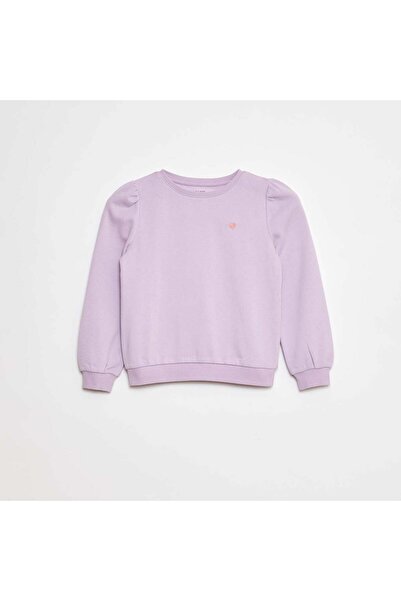 KİABİ Sweatshirt with embroidery and gathers on the shoulders PURPLE