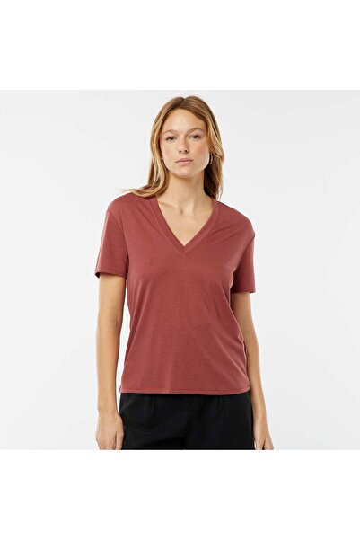 KIABI T-shirt with short sleeves and V-neckline RED
