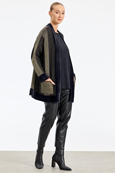 Tığ Triko Sim ip Detaylı Triko Hırka SİYAH-GOLD