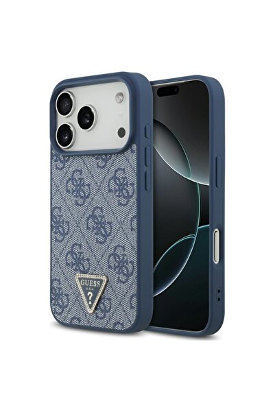 Guess Θήκη για iPhone 17 Pro Max, Δερμάτινη 4G Τρίγωνο Strass, Μπλε