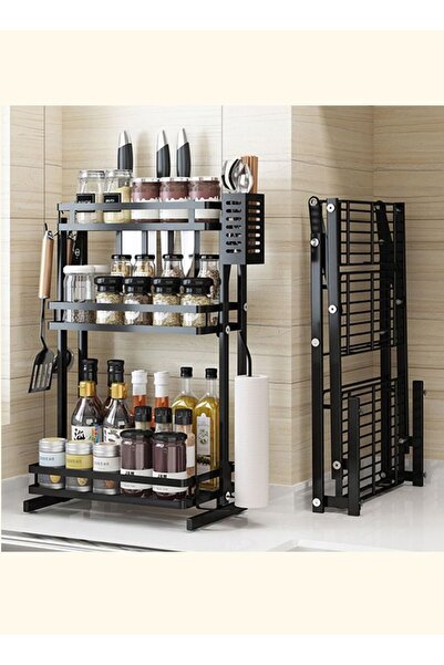 DRAMA HOME رف أطباق المطبخ ثلاثي الطبقات - أسود