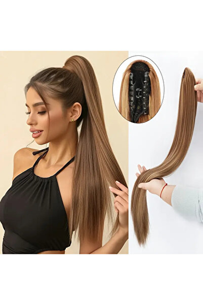 Belora Extensie lungă, dreaptă, cu clips, în coadă de cal, maro deschis