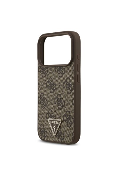Guess Θήκη για iPhone 17 Pro, Δερμάτινη 4G Τρίγωνο Strass, Καφέ