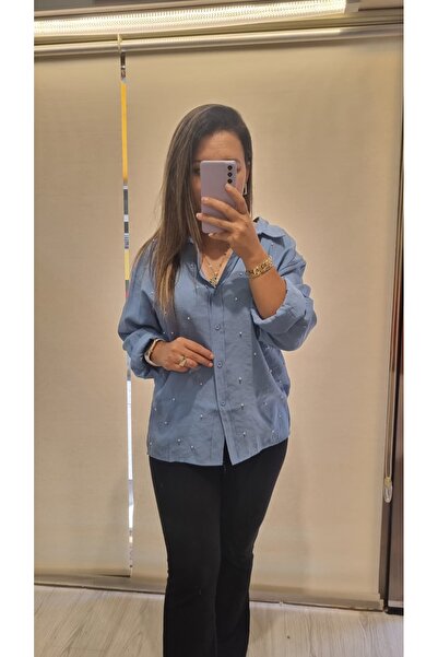 AY BUTİKA İnci Detay Zımbalı İpek Keten Gömlek