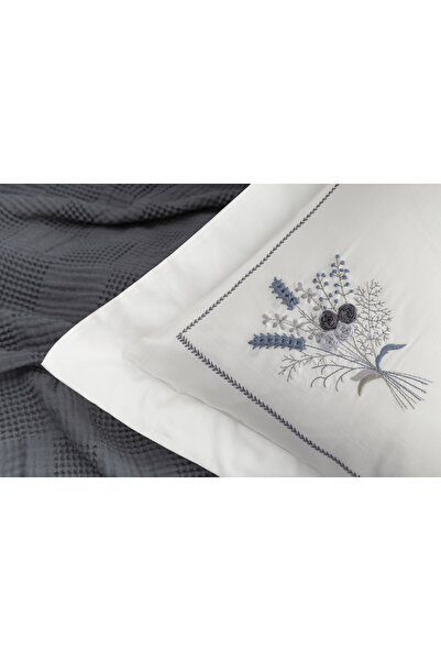 Dantela Garden Embroidered Handmade Throw Pillow & Cover Set - Anthracite