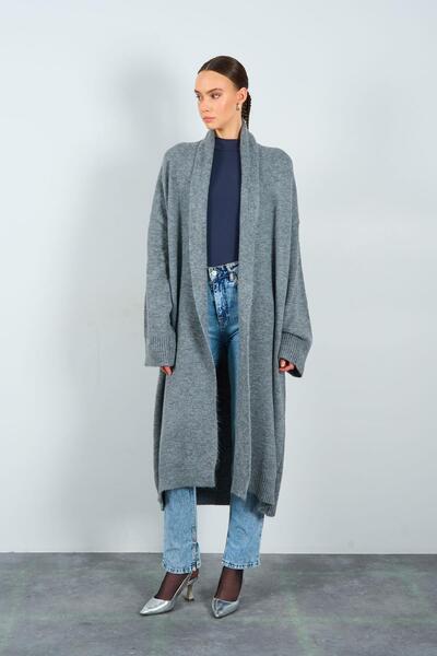 Lavanta Tekstil Th2310006 - Open Front Shawl Collar Cardigan