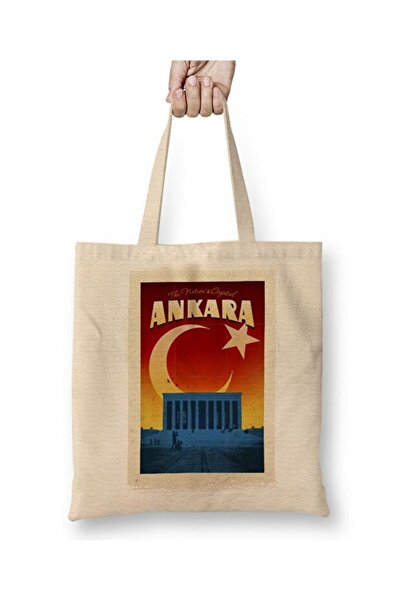 Toyaso Ankara, the Capital City, and Anıtkabir Cloth Bag Long Handle Shopping Bag Beach Bag