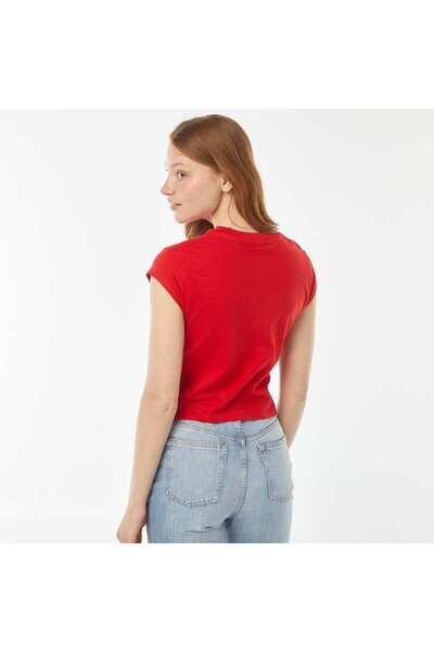 KIABI Printed 'Stitch' Cropped T-shirt RED