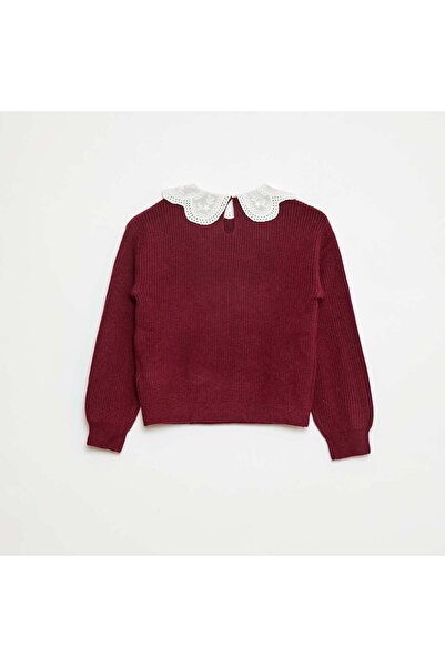 KIABI Knitted Sweater with Peter Pan Collar RED