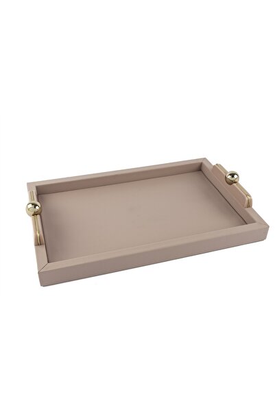 Mikasa Moor Rex Pink Leather Rectangular Tray with Gold Handles 45X28X8Cm