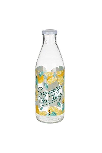 SHOPIENS ® Glass Water Bottle with Lemon Pattern, 1 L