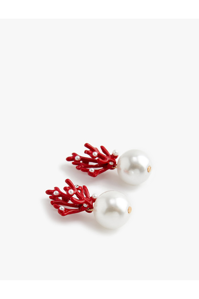 Koton أقراط نسائية من اللؤلؤ الأحمر والمرجان