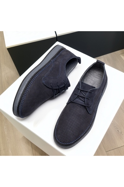 BMoD Pantofi casual bărbătești din piele albastră cu perforații MOD13769