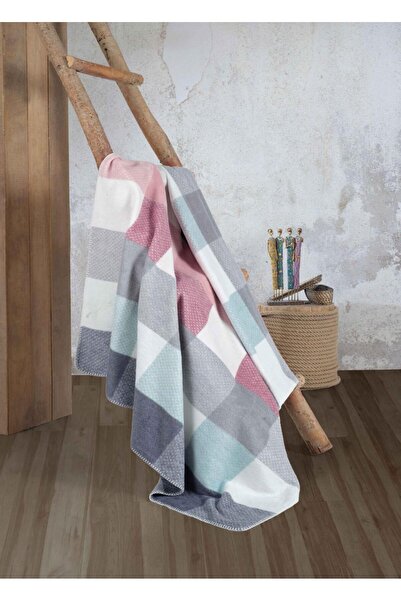 Bayev Розово каре двойно памучно одеяло 200 x 220