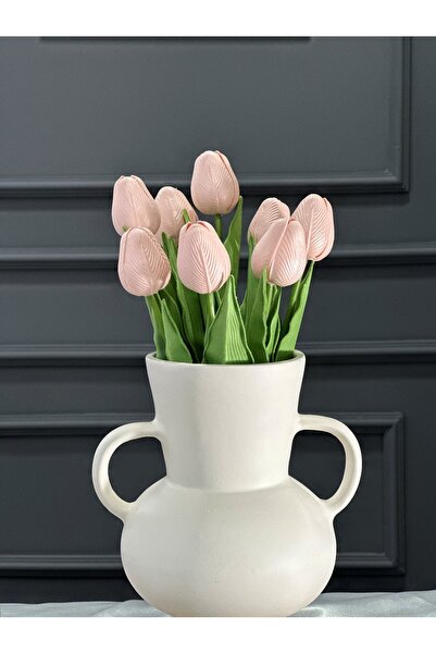 Smyrna Çiçek SOMON Islak Lale, Solmaz, Sararmaz, Gerçek Dokulu 8'li Demet