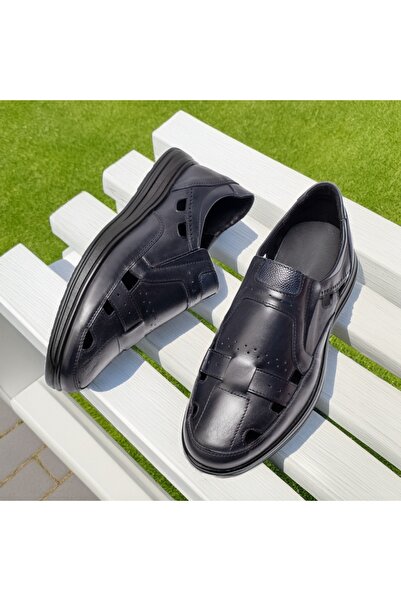 BMoD Pantofi casual bărbătești din piele albastră cu perforații MOD13466