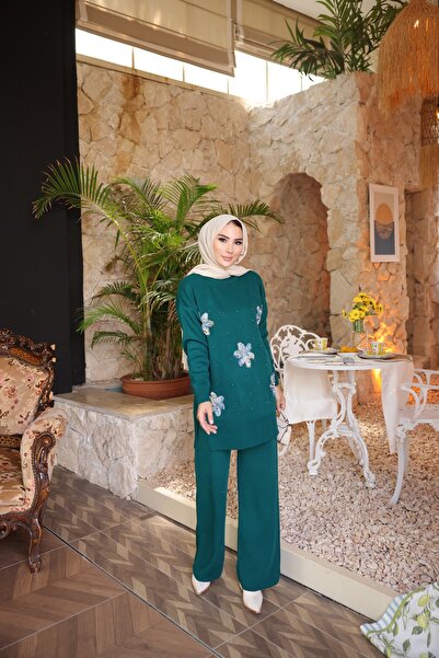 HMZ Modest Dress with Floral Pearls Set