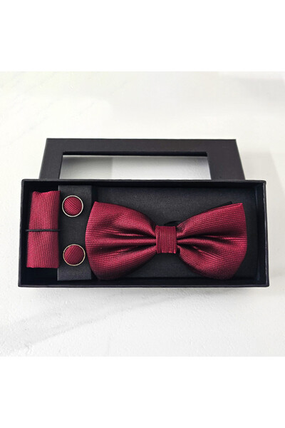 FY FashionForYou Gentleman 3-piece set, for men, bow tie, button and cloth handkerchief, Bordeaux