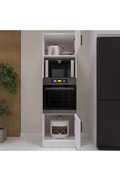 ASES Esl0192 Çok Amaçlı Ankastre Fırın ve Mikrodalga Kiler Boy Dolap 2 Kapaklı Raflı Beyaz