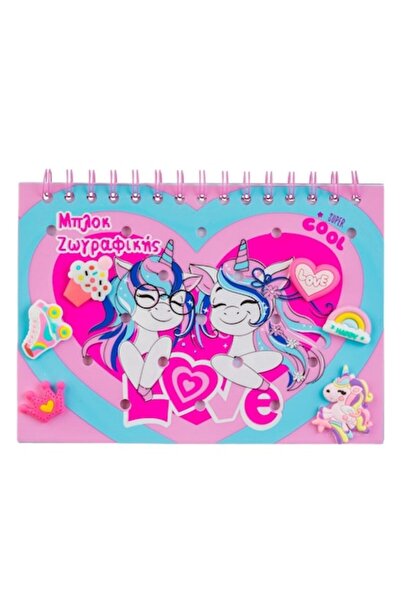 SHOPIENS Bloc de Desen A5, Spirala, Coperta din Silicon cu 6 Decoratiuni Pins, Model cu Unicorni, 40 File