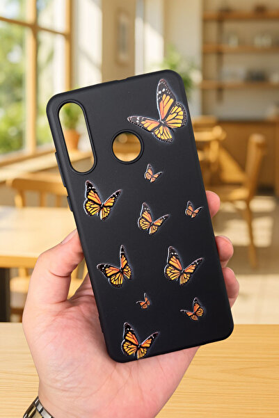 Vip Case Huawei P30 Lite Uyumlu Turuncu Kelebek Desenli Silikon Darbe Emici K...