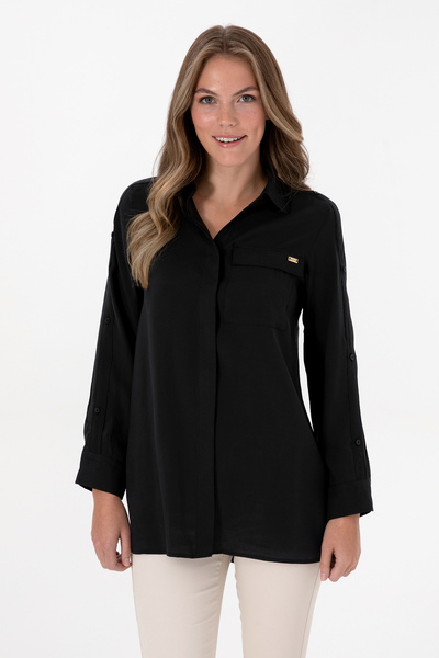 U.S. Polo Assn. Kadın Siyah Uzun Kollu Gömlek 50309037-VR046