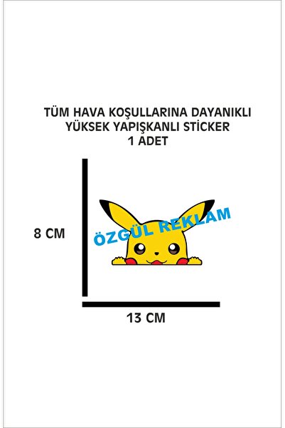 ÖZGÜL REKLAM Pikachu Sticker 1 ADET 13x8 Cm Su Geçirmez Yüksek Çözünürlüklü A...