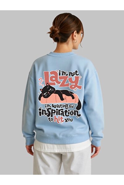 ArtYus Унисекс дълъг ръкав Lazy Cat Back Transfer Printed Bicycle Neck Sweats...