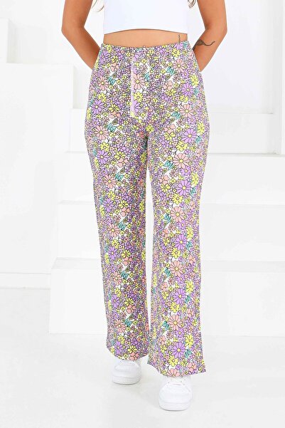 TOFİSA Παντελόνι με σχέδιο με ελαστική μέση λιλά - 27681