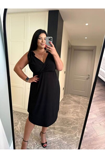 Ferdanur Başaran Büyük Beden Asimetrik Bağlama Detaylı Kadın Elbise