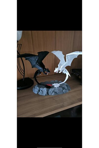 3DLİ 15 cm Dişsiz (Toothless) - BEYAZ - Ejderha Figürü - PLA Plastik Dekoratif Heykel
