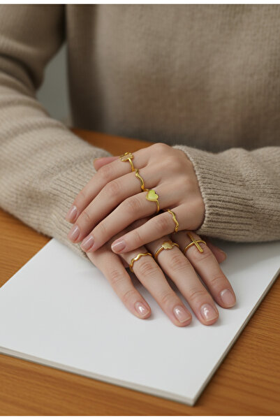 Ervalina 9'LU Yüzük ve Eklem Yüzük Seti Altın Rengi