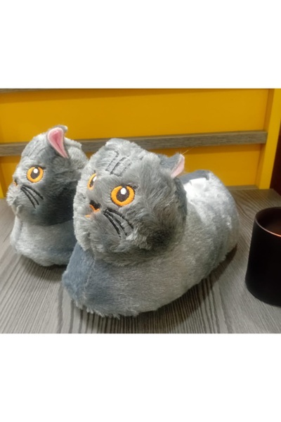 maydos Unisex Sevimli Kedi Figürlü Peluş Panduf Ev Botu