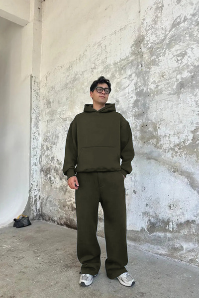 YAKAMEL Ανδρικό σετ φόρμας με κουκούλα σε χαλαρή γραμμή