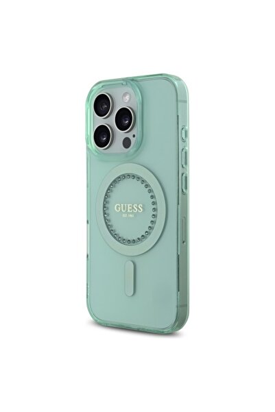 Guess Θήκη για iPhone 16 Pro Max, IML Rhinestones MagSafe, - Πράσινη