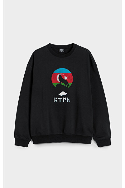 MODA سويت شيرت أسود كبير الحجم من القطن بدون قلنسوة مطبوع عليه Bozkurt التركي...