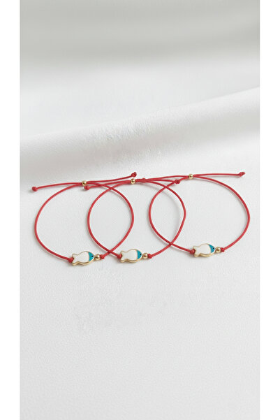 Eksen Concept 3'lü Şans Bilekliği Seti Ayarlanabilir Kırmızı İpli Balık Charm...
