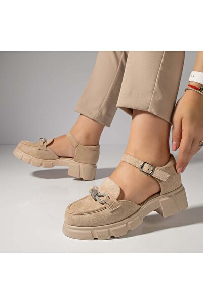 Modlet.ro Pantofi casual bej pentru femei cu fundă și detalii metalice MOD11840