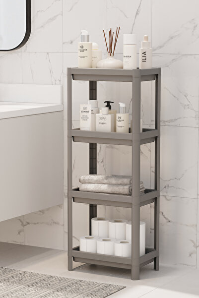 Omaş Household Product وحدة رفوف حمام من 4 طبقات، منظم حمام فيسكين، حامل شامبو، حامل مناشف، خزانة