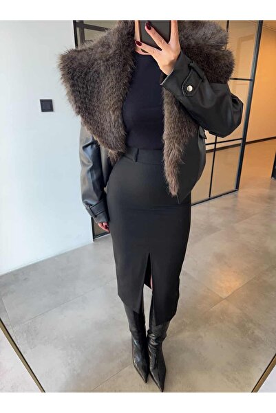 BB Bensu Buyruk YIRTMAÇLI SİYAH KALEM ETEK