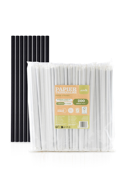 Mank Black paper straws, individually wrapped, 8 mm x 23 cm, 200 pcs