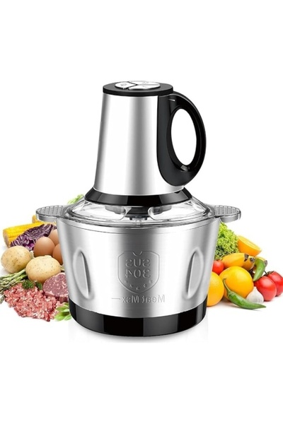 FOXMAG24 Electric Meat & Vegetable Chopper, 3L, 1000W, 4 Stainless Steel Blades, Steel Container