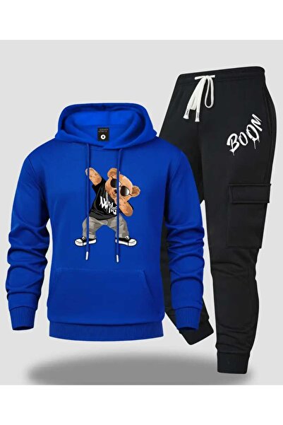 ORVIO Group Men's Hooded Teddy Bear Printed - Tracksuit Set