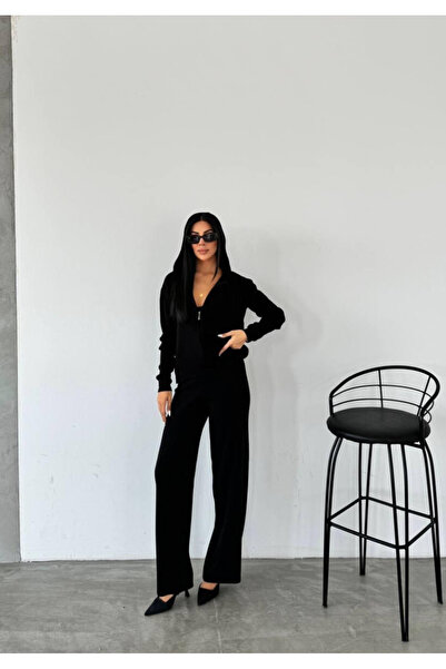 Bliss Women's Zippered Hooded Top and Bottom Basic Knitwear Set Casual Knitwear Tracksuit Set