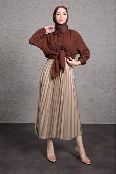 JESSE STORY Women's Leather Look Pleated Skirt 88 cm