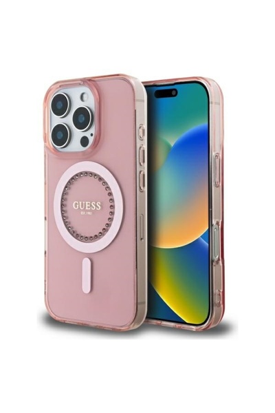 Guess Θήκη για iPhone 16 Pro Max, IML Rhinestones MagSafe, - Ροζ
