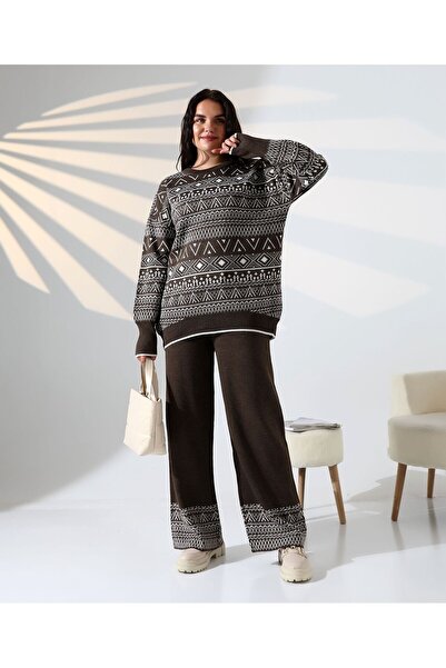 comstar طقم تريكو نسائي بياقة دائرية وبنطلون فضفاض