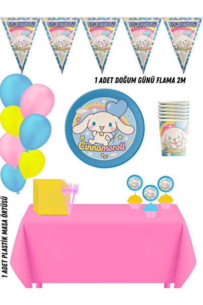 HAPPYLOOPPARTY Cinnamorol Cinnamon 24 Kişilik Doğum Günü Parti Süsleri Seti