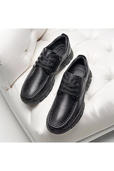 Modlet.ro Pantofi sport bărbătești din piele neagră, cu șireturi și talpă gro...