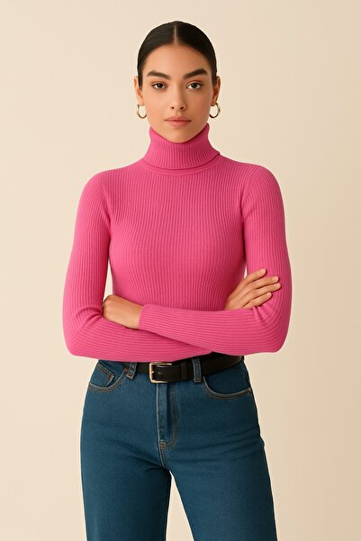 Two Two Premium Turtleneck tricotaj cu striații cu căptușeală din fleece Pulo...